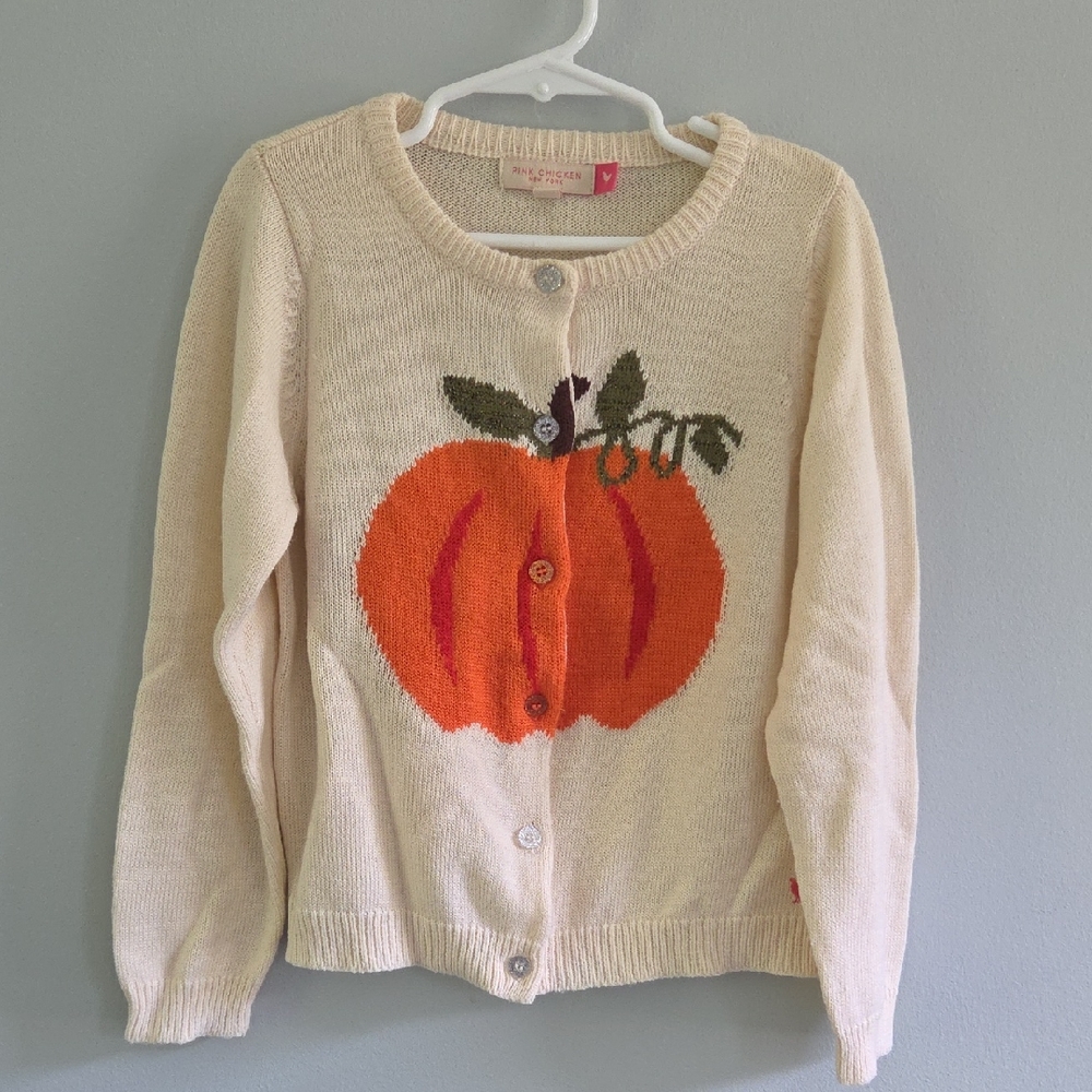 Pink Chicken Cream Cardigan with Pumpkin